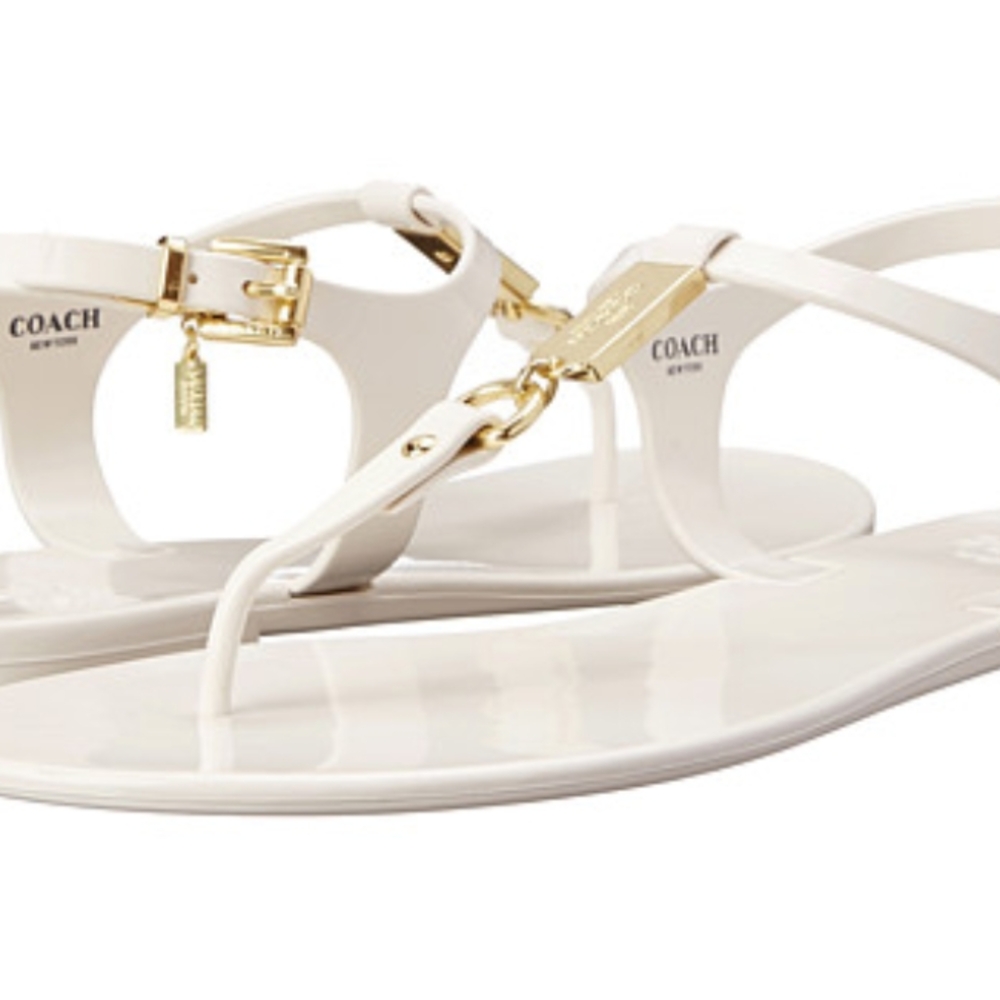 Coach Plato Womens Ankle T Strap Flat Sandals Ivory Plastic Size 9.5